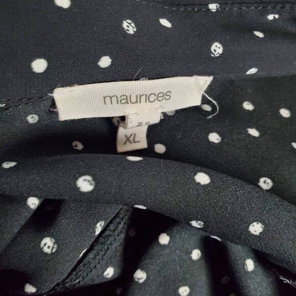 Maurices Women’s Blouse XL Black White Polka Dot Long Sleeve Button Front - Picture 6 of 8